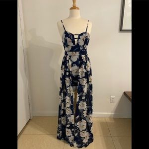 NWT floral waterfall dress navy